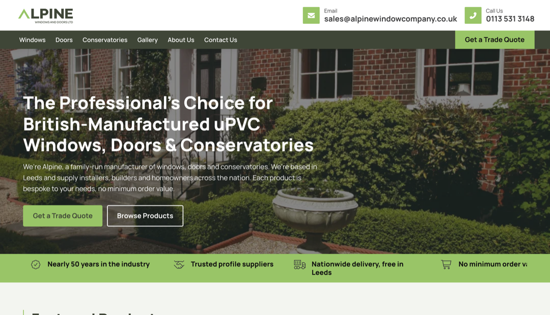 Alpine Windows & Doors homepage screenshot