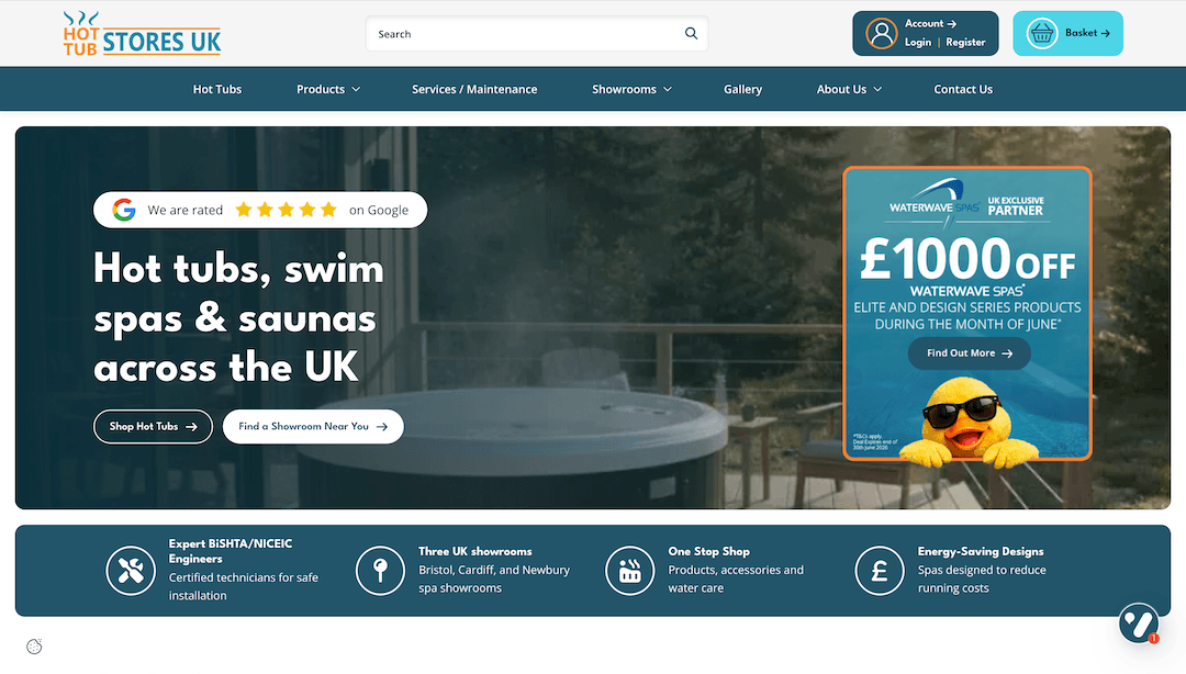 Hot Tub Stores UK homepage screenshot